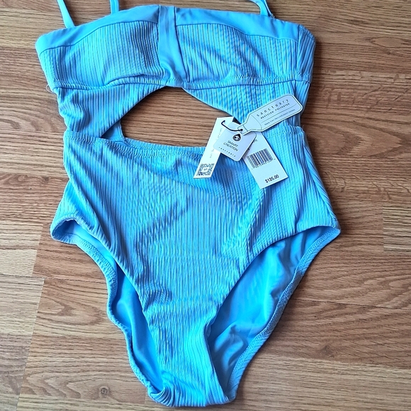 P NWT ladies one piece cut out style swimsuit  Light blue by Sanctuary MSRP $125 - Picture 3 of 8